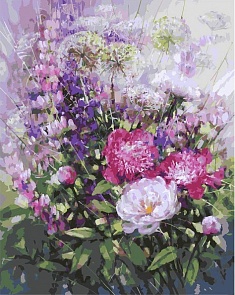 Раскраски по номерам - Пионы и люпины, 40 х 50 см. (Белоснежка, 040-AB)